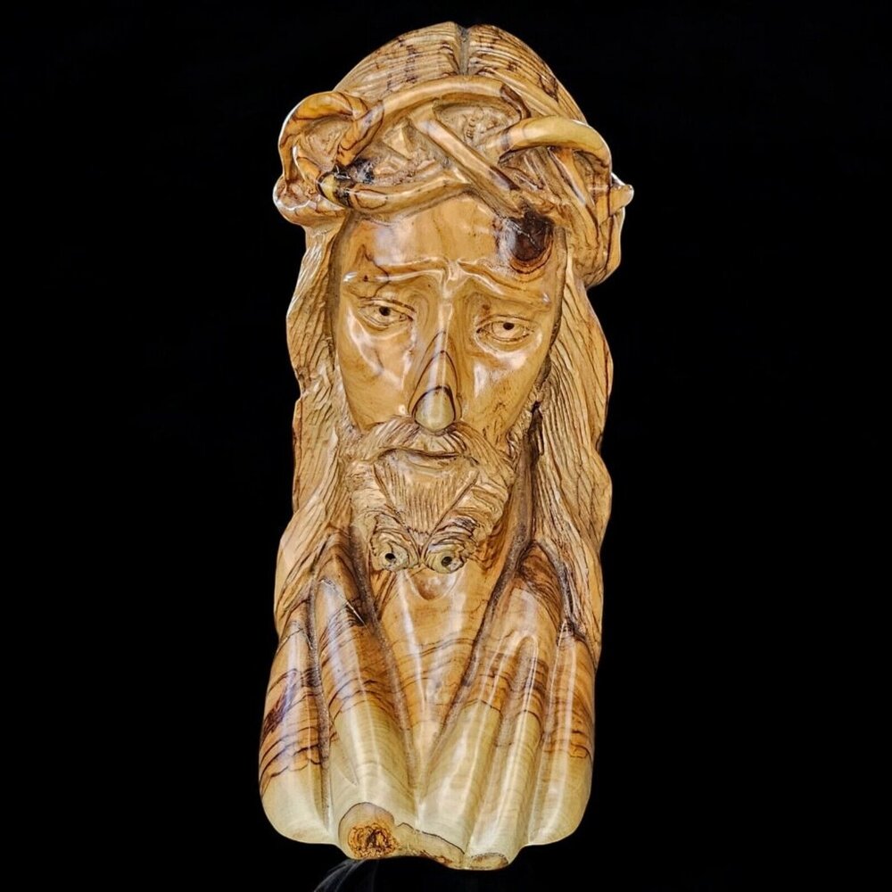 JESUS Christ Bethlehem Holy Land Carved Olive Wood Bust Sculpture 9 In Solid